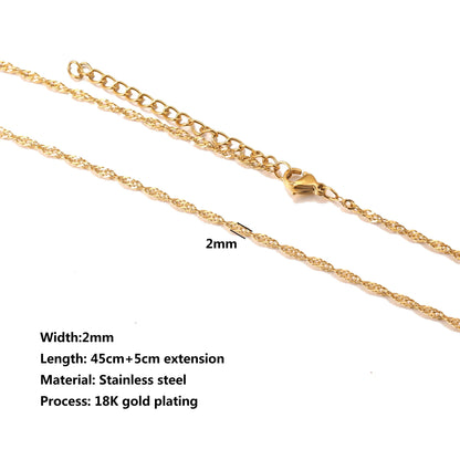 5pcs Stainless Steel Bead Chain Cuba Cross O Ripple Chain Necklace Plated Gold 45CM Adjustable Chain Lobster Clasp DIY Necklace