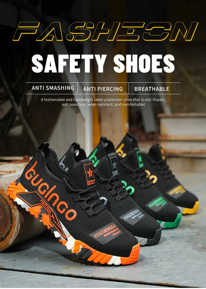 Fashion Sports Shoes Work Boots Puncture-Proof Safety Shoes Men Steel Toe Shoes Security Protective Shoes Indestructible