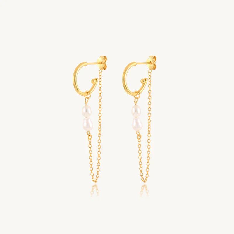 925 Sterling Silver Long Chain Tassel Baroque Irregular Pearl Dangle Earrings for Women C Shape Earrings Jewelry Pendientes