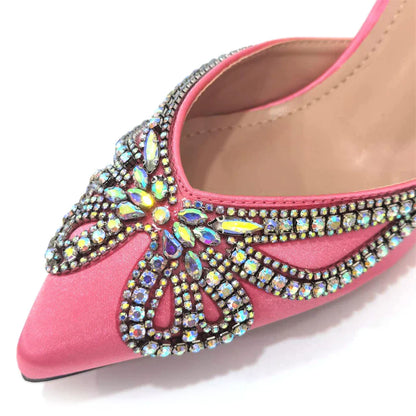 Yellow Classy Bowknot Pointed Toe Women's Shoes High Heel Elegant Sandals Shallow Mouth Shoes Bag Set Women
