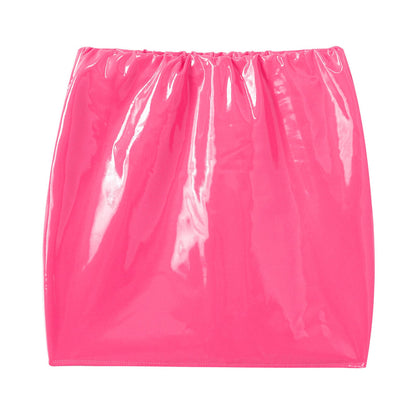 Glossy Patent Leather Miniskirt for Womens Solid Color Elastic Waistband Pencil Skirt Music Festival Costume Daily Wear Clubwear