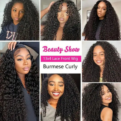 Curly Human Hair Wig 13x4 HD Transparent Lace Frontal Wigs Pre Plucked 250% Density Burmese Human Hair Wigs 28 Inch