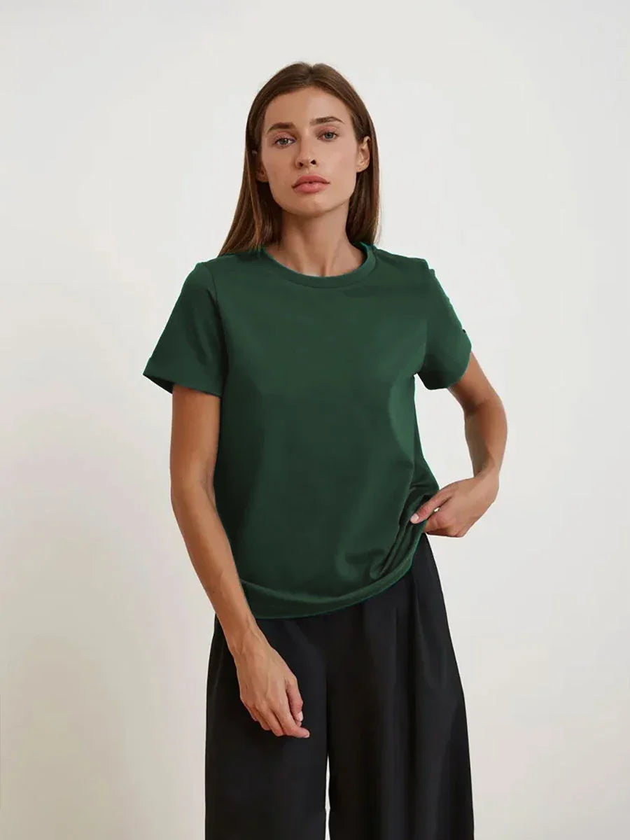 Summer 100% Cotton Women's T-shirt Bottoming Basic Fashionable Solid Lady Short Sleeve Loose Tops Shirts 230g/㎡ Tops