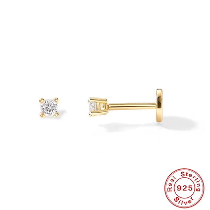 1Piece 925 Sterling Silver Labret Lip Ring Zircon Ear Studs Earrings For Women 2/3/4mm Tragus Cartilage Piercing Jewelry