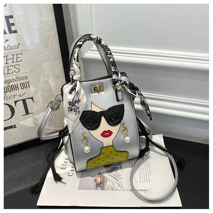 Cartoon Girl Handbag High Quality PU Leather Shoulder Bag for Women Pearl Crossbody Bag Designer Messenger Bag Female Satchel