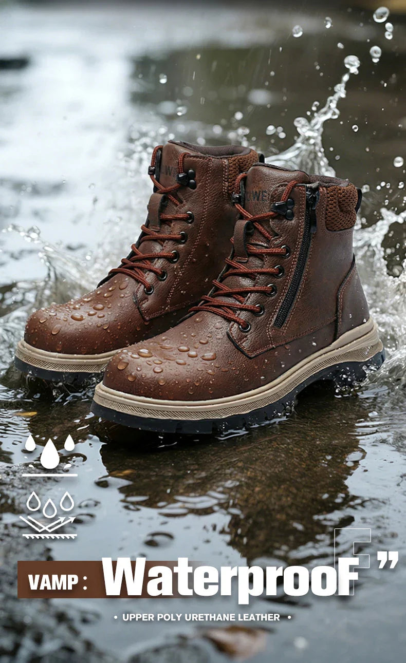 Men Work Boots Puncture-Proof  Waterproof Work Shoes Steel Toe Safety Boots Industrial Indestructible Boots Side Zipper Shoes