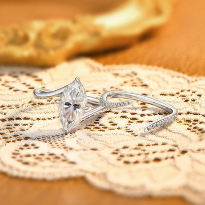 Luxury Marquise Cut Moissanite Stacking Rings S925 Silver Split Shank Engagement Band Women Bridal Sets Wedding Jewelry