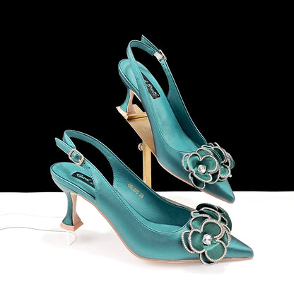 Women's Pointed Toe Shoes and Bag Flower Decoration Simple and elegant party style Suitable for party and daily use