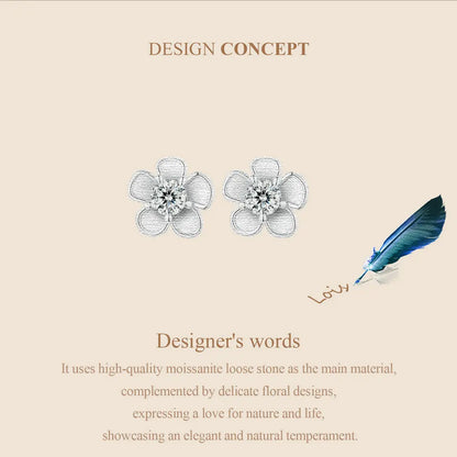 Moissanite 925 Sterling Silver Stud Earrings, Brilliant Sakura Shape VVS1 Clarity Lab Created Diamond Earrings