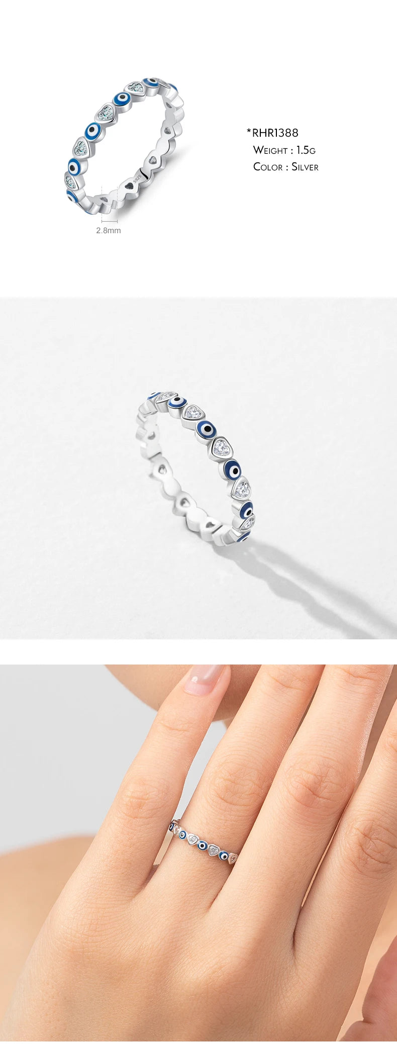 925 Sterling Silver Cute Blue Ghost Eyes Ring Sparkling Clear Cubic Zirconia For Women Fine Fashion Jewelry Birthday Gift