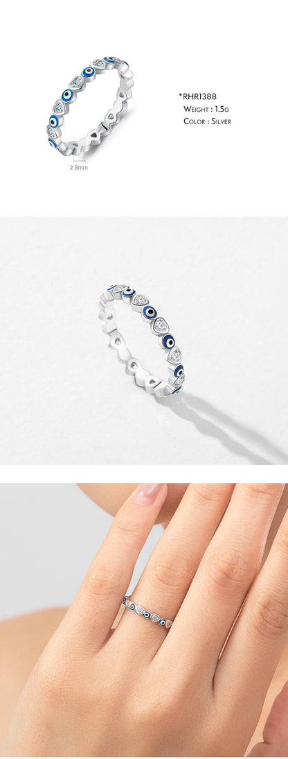 925 Sterling Silver Cute Blue Ghost Eyes Ring Sparkling Clear Cubic Zirconia For Women Fine Fashion Jewelry Birthday Gift
