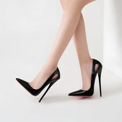 12cm pointed ultra-fine heel high heels sexy silver red powder lacquered leather plus size steel tube dance shoes