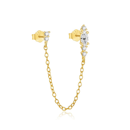 1PC 925 Sterling Silver Horse Eye Chain Tassel Zircon Drop Earrings For Women Ins Minimalism Geometric Earrings Gift
