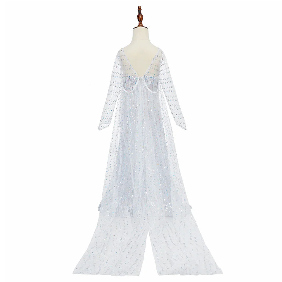 Children Elsa Cosplay Little Girls Princess Carnival Birthday Sequin Dress Kids Cinderella Performance Blue White Rose Red Dress
