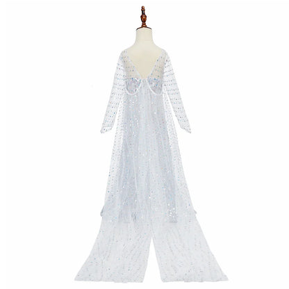 Children Elsa Cosplay Little Girls Princess Carnival Birthday Sequin Dress Kids Cinderella Performance Blue White Rose Red Dress