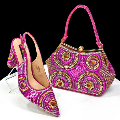 Black Women Shoes And Bag Set Fashion African Ladies High Heels Pumps Match With Handbag Fashion Sandals Femmes