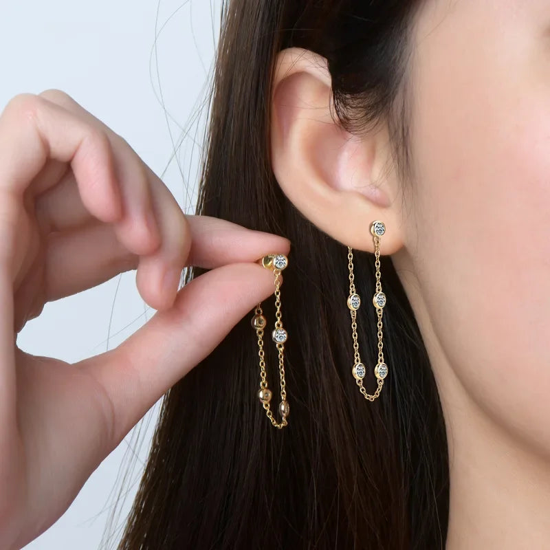 Sparkling Bubble D Color 0.1CT 3mm Full Moissanite Diamond Drop Earrings for Women S925 Silver Long Tassel Dangle Earring
