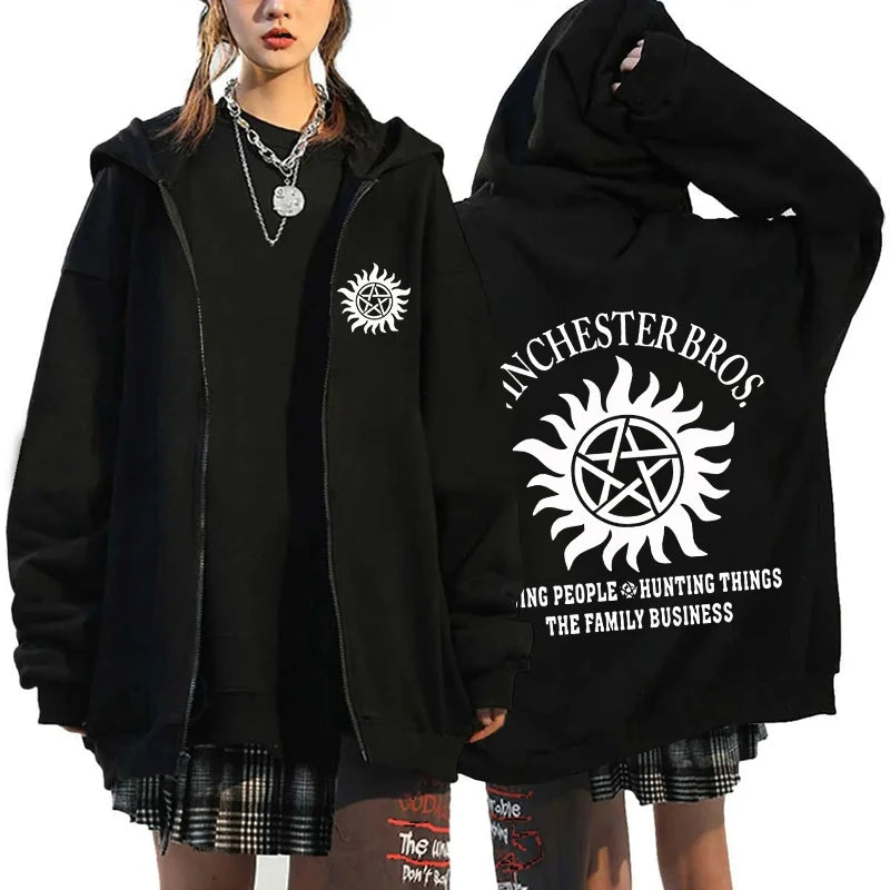 New Supernatural Printed Zipper Hooded Fashion Women Men Sweatshirt Casual Sport Hoodie Personality Zipper Long Sleeve Coat