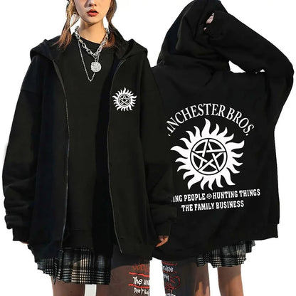 New Supernatural Printed Zipper Hooded Fashion Women Men Sweatshirt Casual Sport Hoodie Personality Zipper Long Sleeve Coat