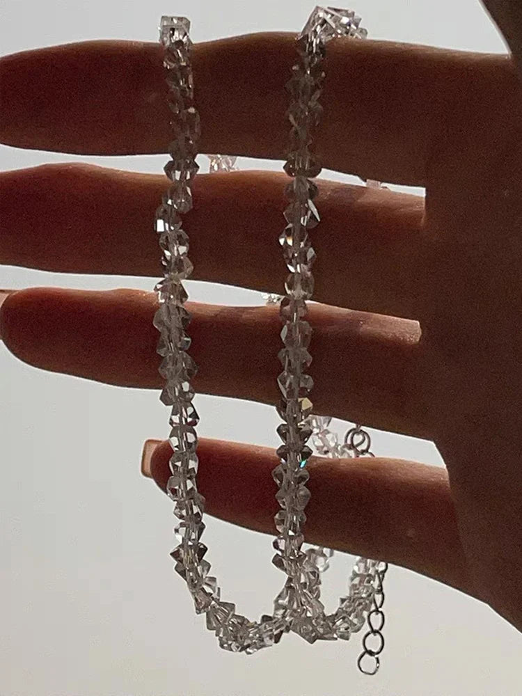 Mulit-cut Glass Crystal Irregular Beaded Choker Necklace for Women Transparent Vintage Collarbone Collar Neck Fashion Jewelry