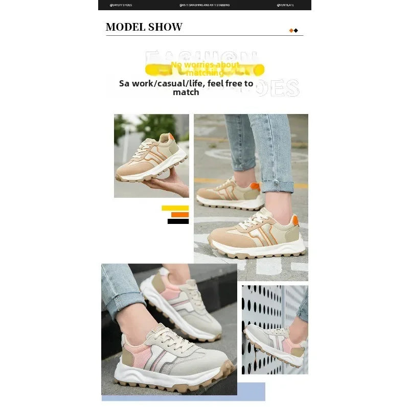 New Women's Safety Shoes with Anti Smashing and Anti Piercing Lightweight Soft Sole and Steel Toe Caps for Work Shoes