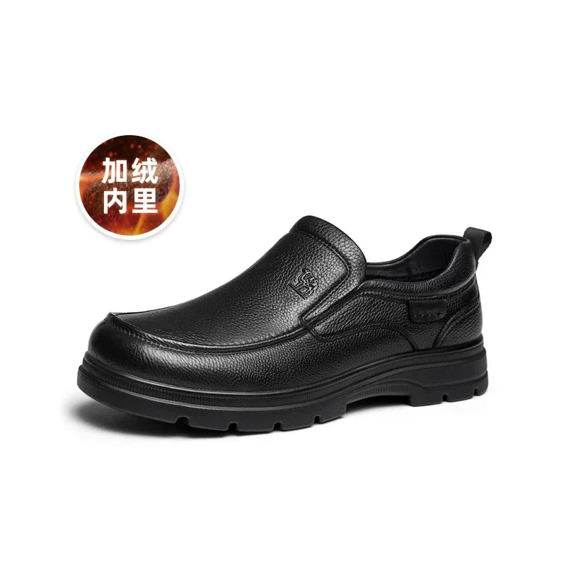 Golden Camel Men's Shoes 2026 New Business Casual Soft Sole Leather Shoes Brand Design Soft Soles Non-slip Velvet Warm Loafers