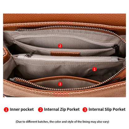 Fashion Plaid Canvas Women's Handbag Classic Versatile Large Capacity Cowhide Single Shoulder Crossbody Bag