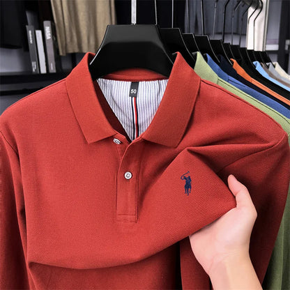 High end brand 100% cotton long sleeve polo shirt fashion luxury pony embroidery business casual comfort new Paul men's T-shirt