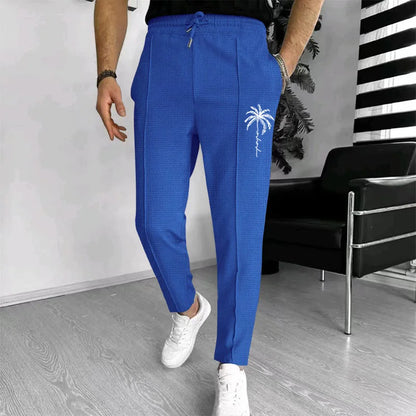 Mens Stylish Waffle Pants - Casual Sports Slim Fit with Adjustable Drawstring Secure Pockets for All Seasons - Perfect Outdoor