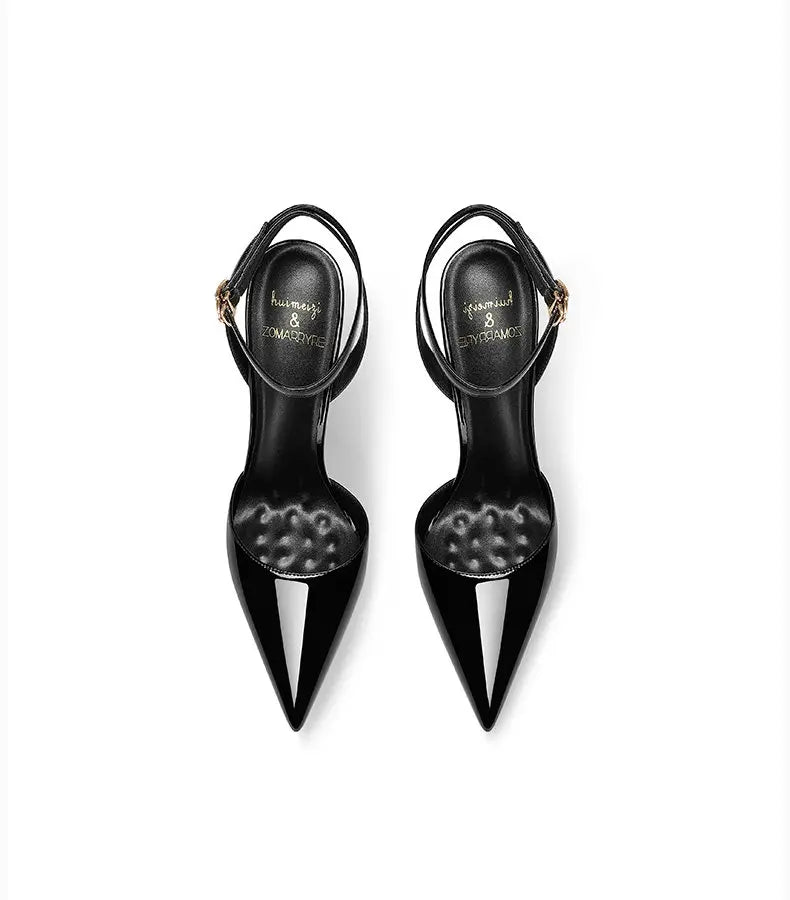 Black patent leather high-end, versatile and comfortable high heels, 2026 autumn new style pointed thin heel sandals for women