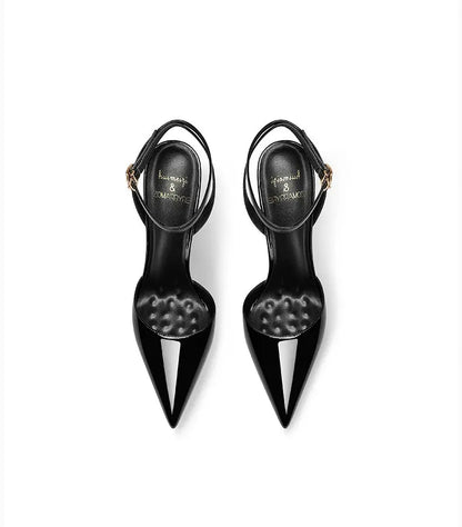 Black patent leather high-end, versatile and comfortable high heels, 2026 autumn new style pointed thin heel sandals for women