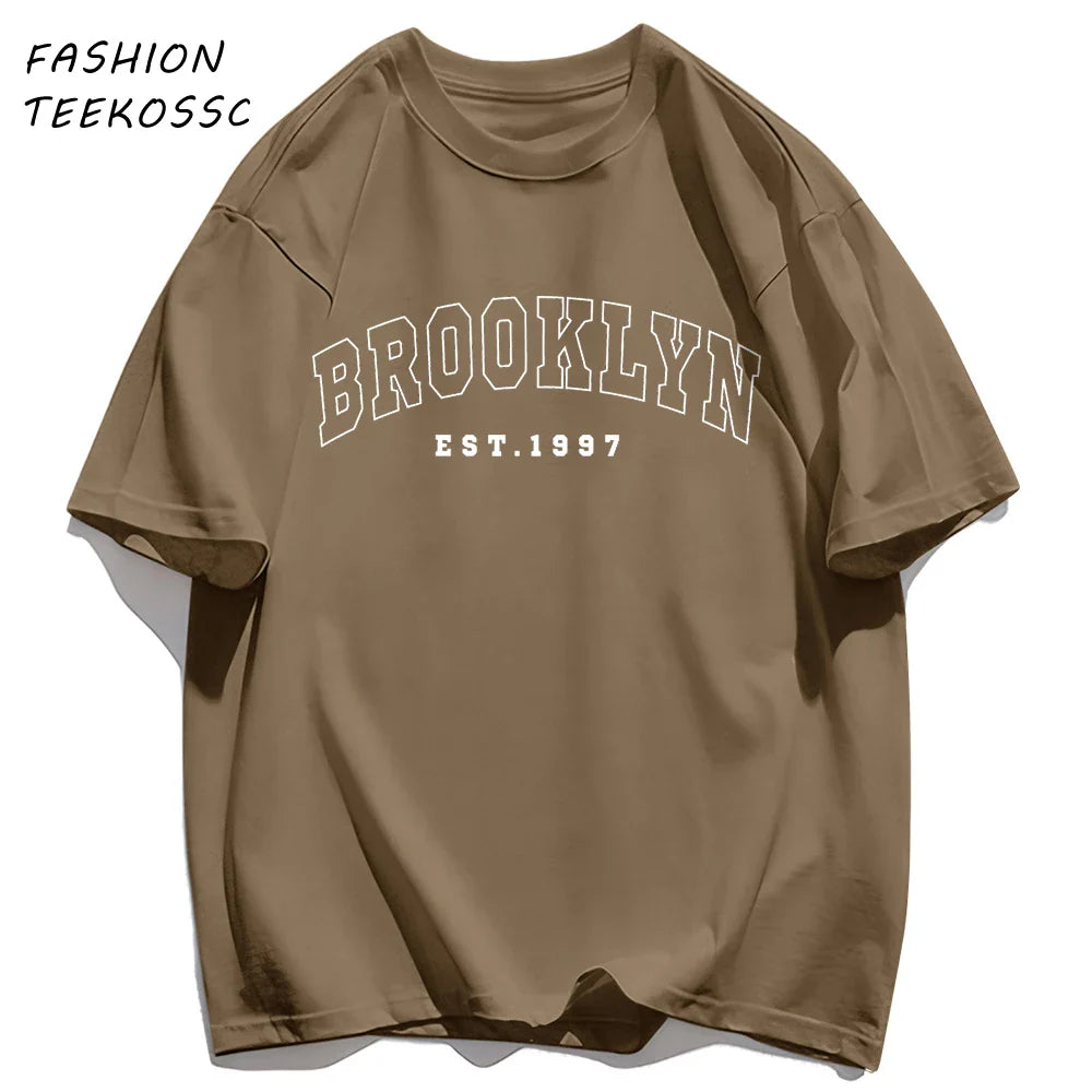 Brooklyn Est 1997 City Usa Printing Men T-Shirt Summer Casual T Shirts All-Match Crewneck Tops Oversized Soft Streetwear