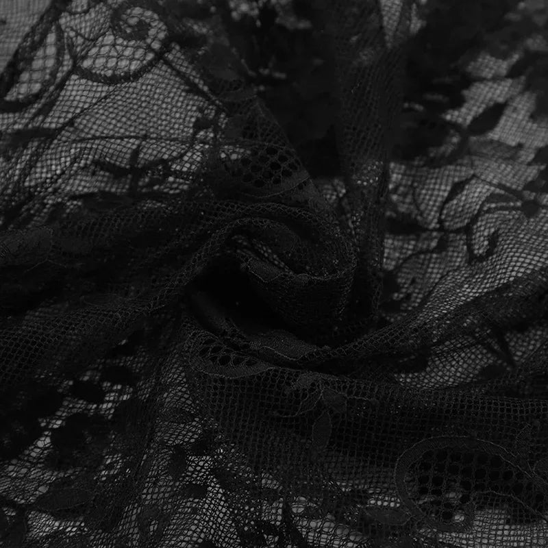 Loose Black Sexy Black Lace Skirt Women Fashion Thin Transparent Casual Hollow Out High Waist Loose A-line Long Skirt Party
