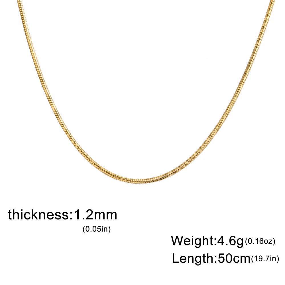 Round Snake Chain Necklace for Women Men Stainless Steel Link Chain 0.9mm 1.2mm 2mm Chains Choker Fashion Jewelry Gifts