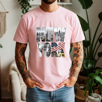 New Summer 100% Cotton T-Shirt New York City Landmark Letter Retro American Street Style Oversized Breathable Short Sleeve
