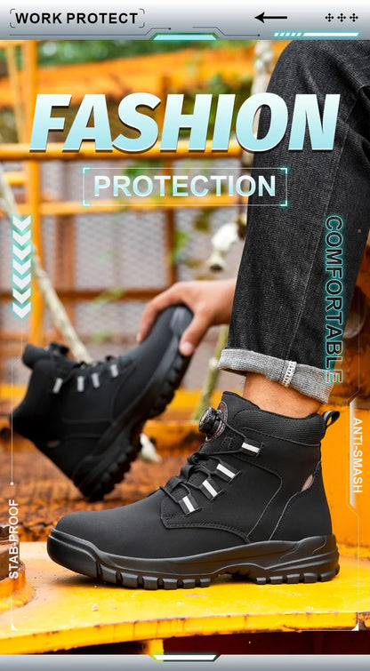 New Rotating Button Safety Shoes for Men Steel Toe Sneaker Non Slip Work Shoes Man Puncture Proof Protective Work Safety Boots