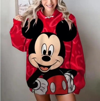 Mickey Mouse Red Hoodie Women 2025 Autumn Oversized Printed Pullover Casual Streetwear Disney Y2K Aesthetic Fashion Comfortable