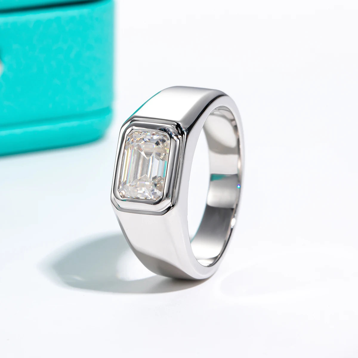 2ct D Color Emerald  Moissanite Men Ring 925 Sterling Silver 18K Gold Plated Engagement Rings For Man Jewelry Wholesale