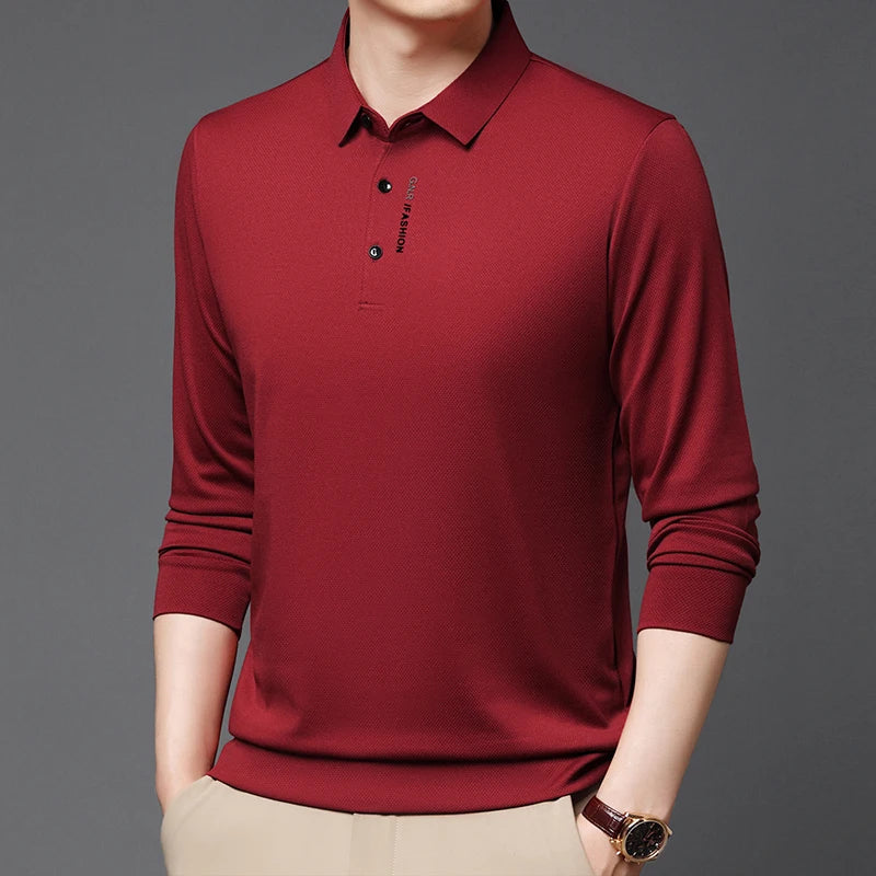 Polo Shirt Men's Spring and Autumn 2024 New Long Sleeved T-shirt Men's Business Casual Inner Top Base Shirt