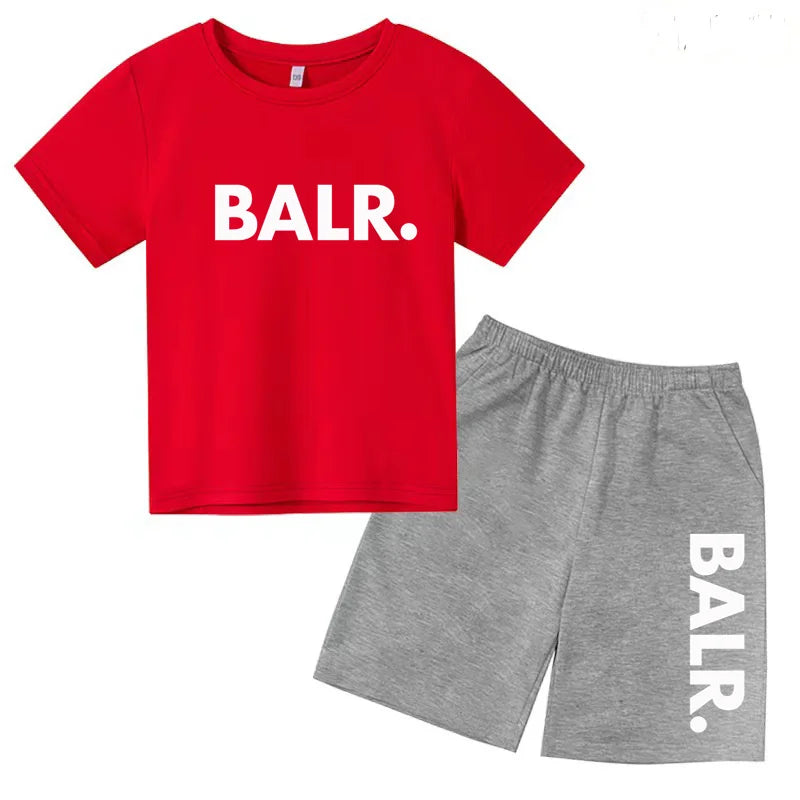 Kids T-shirt Summer Sunshine Brand Monogram Print Short Sleeve+Shorts 2P Boys Girls Toddler 3-12years Leisure Sports Jogging Set