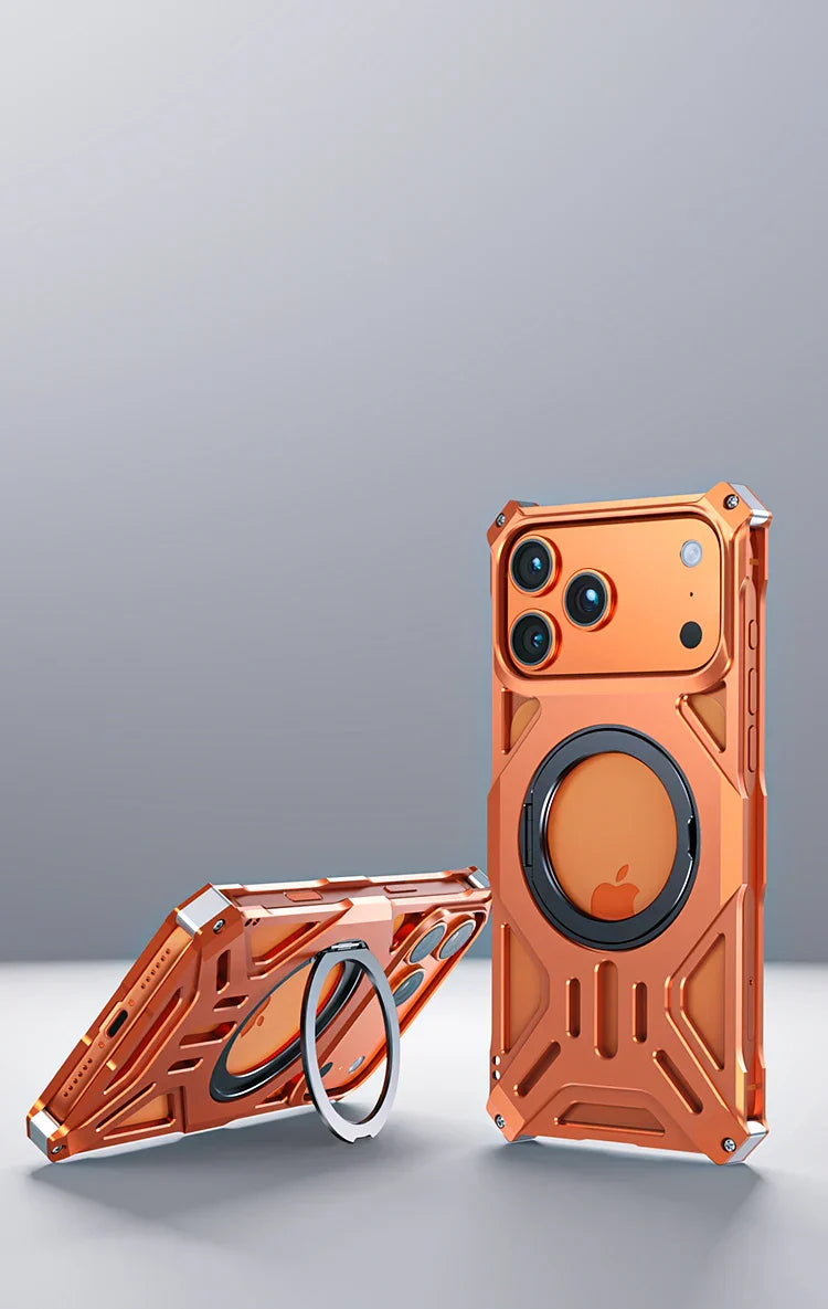 Metal Hollow Heat Dissipation Case For iPhone 17 Pro Max Magnetic Aluminum Alloy 360 Rotating Ring Holder Bracket Stand Cover