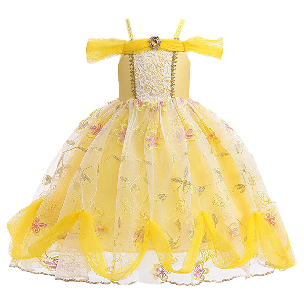 Fancy Girls Belle Halloween Costumes Carnival Cosplay Cartoon Christmas Beauty Party Princess Dress Tulle Birthday Kids Clothing