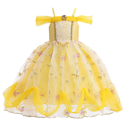 Fancy Girls Belle Halloween Costumes Carnival Cosplay Cartoon Christmas Beauty Party Princess Dress Tulle Birthday Kids Clothing