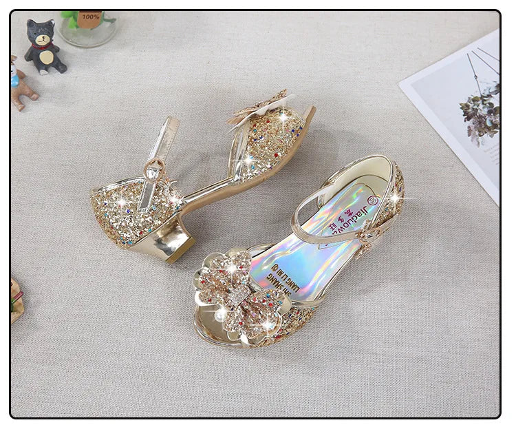 Girls High Heels For Kids Princess Leather Sandals Children Halloween Cosplay Party Wedding Dancing Shoes Fashion Crystal Shoes