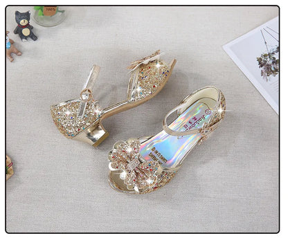 Girls High Heels For Kids Princess Leather Sandals Children Halloween Cosplay Party Wedding Dancing Shoes Fashion Crystal Shoes