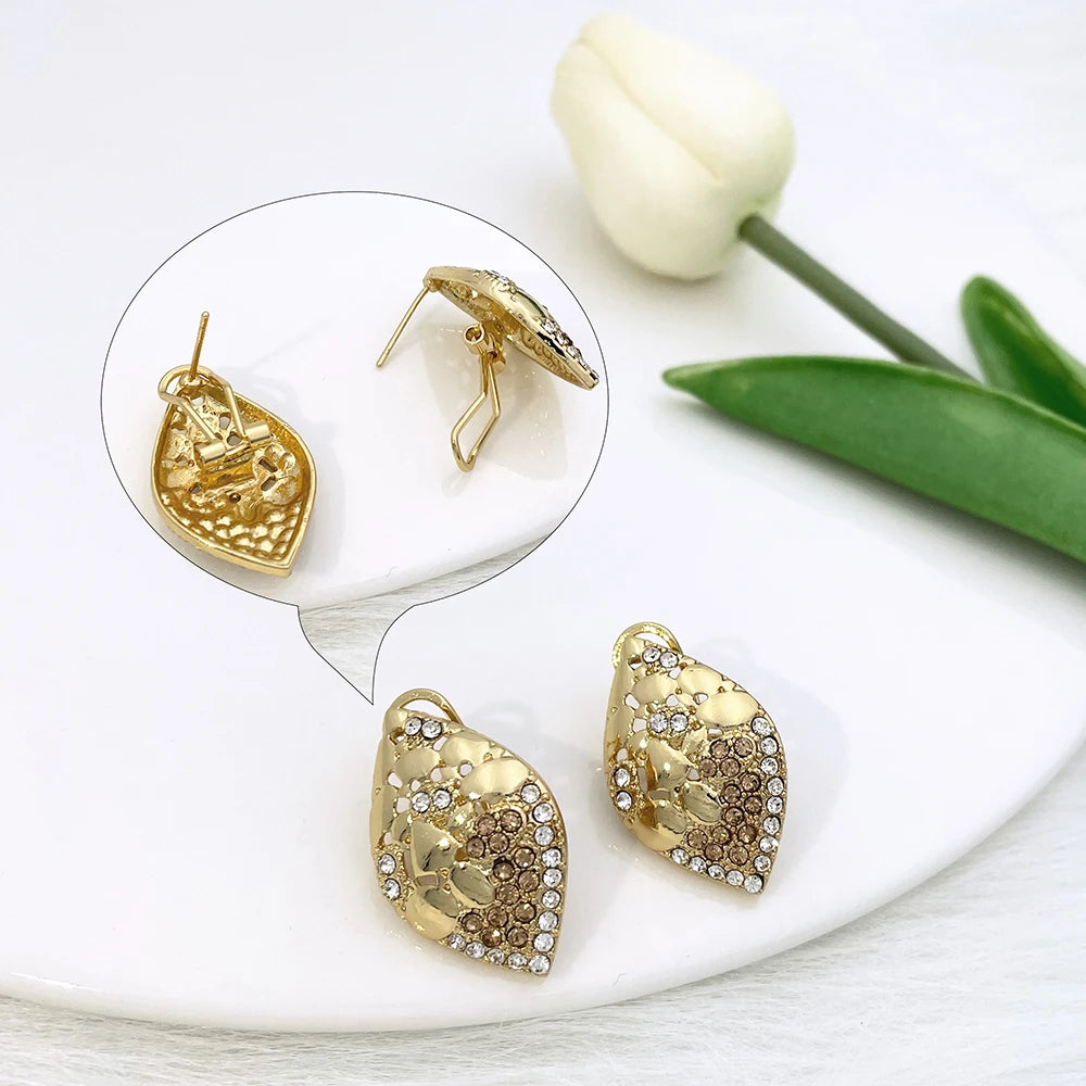 Quality Women Jewelry Sets Luxury Design Dubai Trending Gold Color Necklace Earrings Ring Bracelet Wedding Party Gift