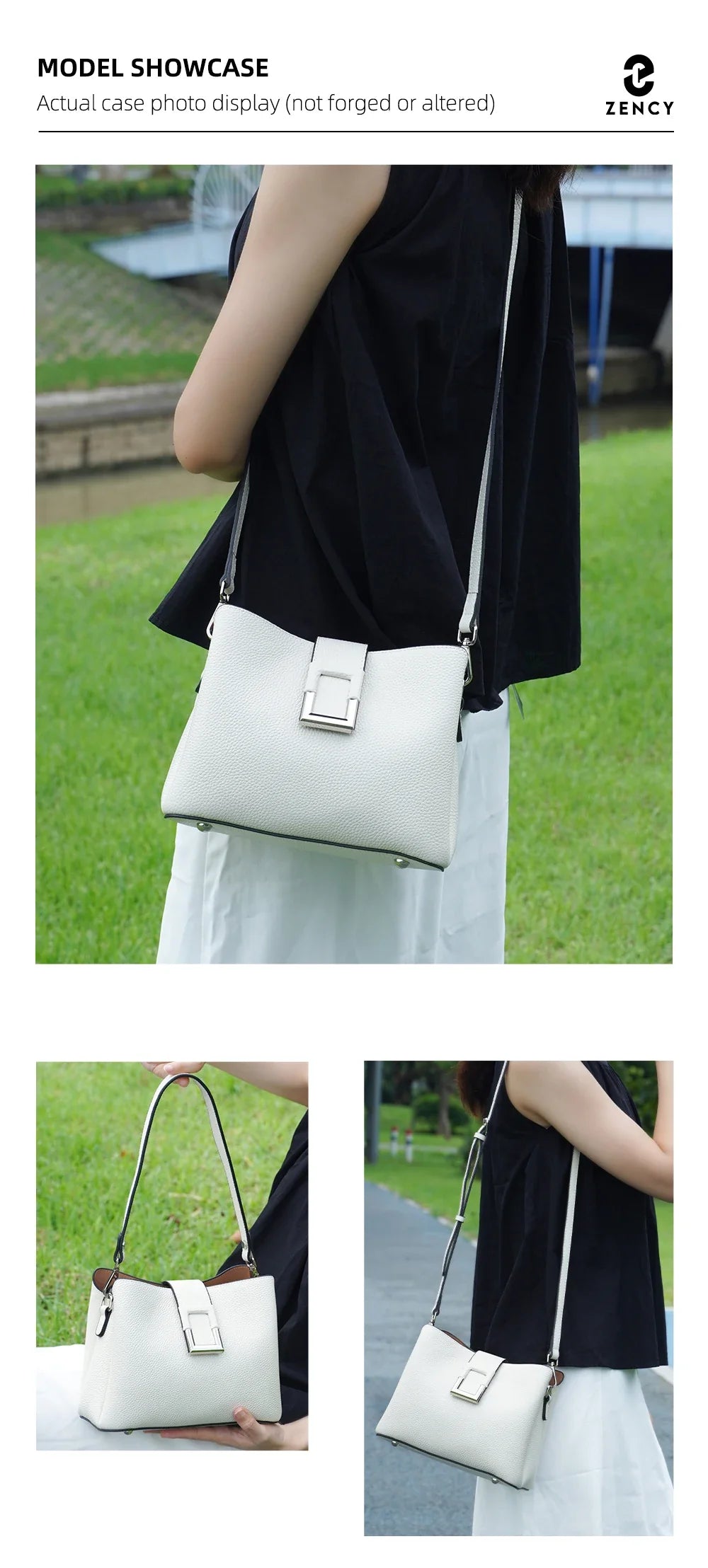 Genuine Leather White Designer Noble Shopper Shoulder Bag Commuter Large Bucket Handbag Women Tote Bucket Cross Body Bag