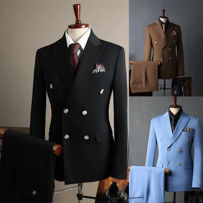 New Classic Business Men's 2-Piece Suit Jacket Pants Slim Fit Groom Formal Event Men Clothing Temperament Wedding Dating Office