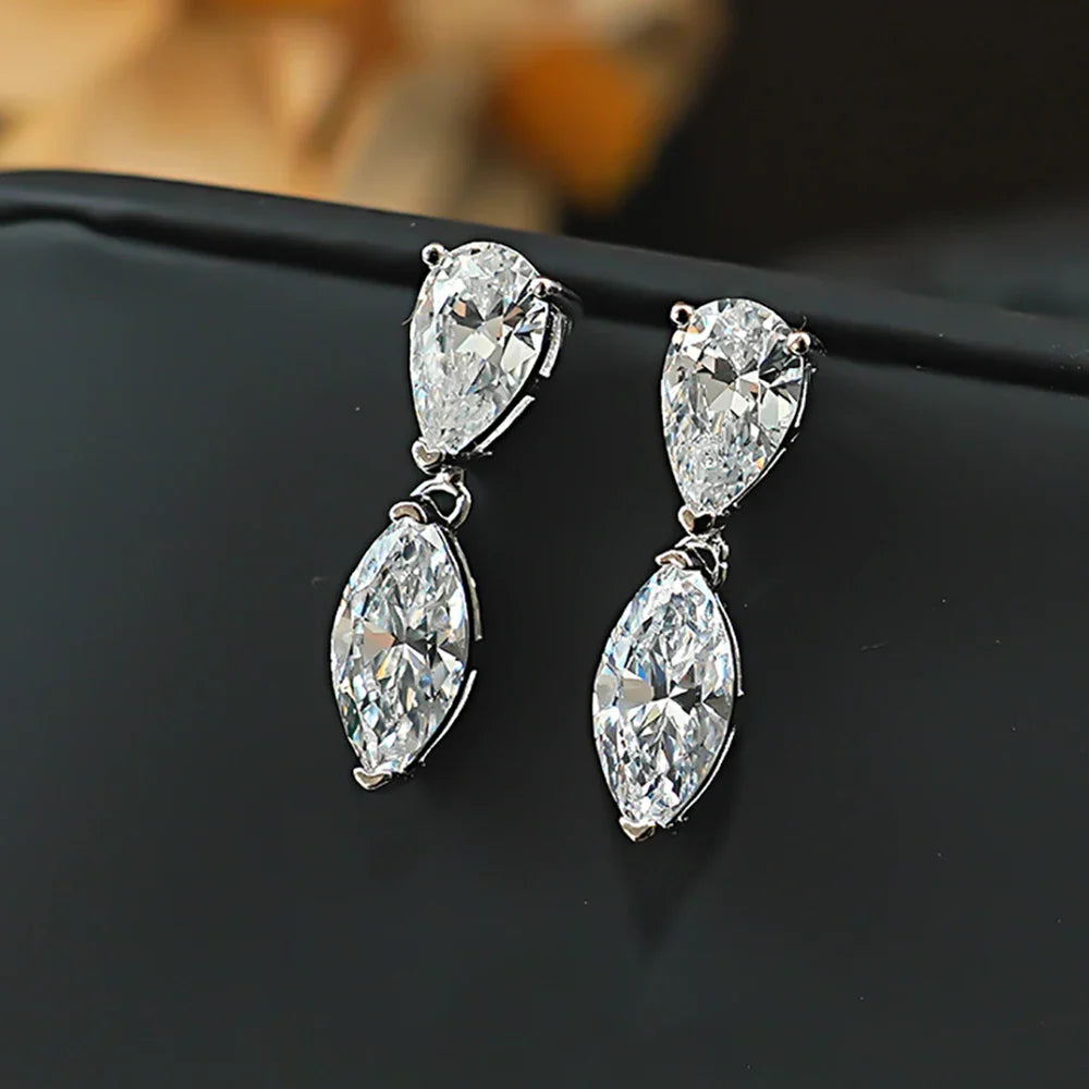4cttw Double-stone Moissanite Drop Earrings For Women Pear-Marquise Cut Diamond Stud Earring Certified S925 Silver Fine Jewelry