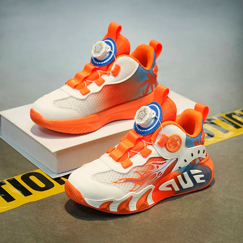 Rotary Buckle Children's Sports Shoes Fashion Orange Sports Shoes For Boys Girls Non-slip Platform Casual Sneakers Kids Trainers